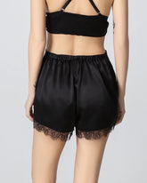 Short de Pyjama en Soie Noire pour Femme avec Détail en Dentelle